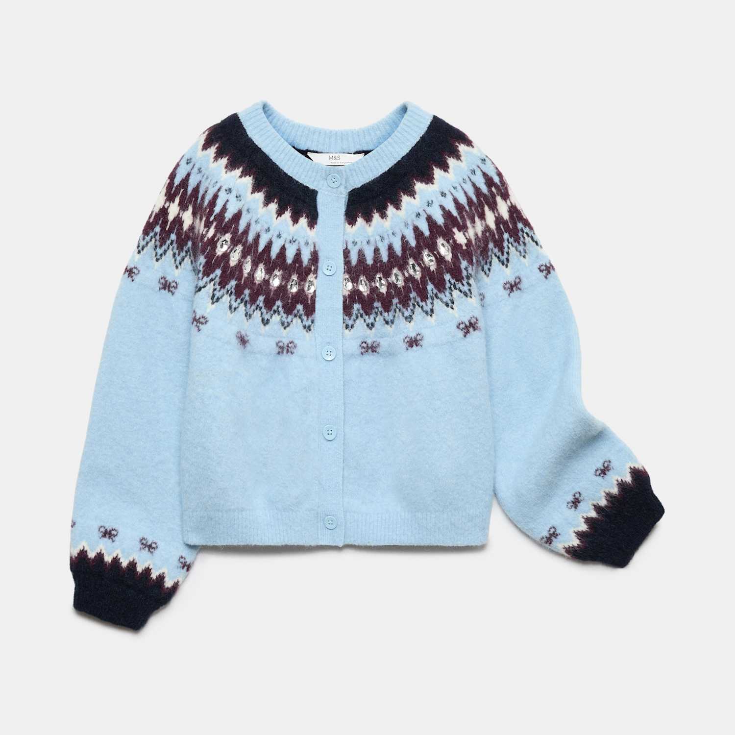 M&S Girls Patterned Cardigan (6-16 Yrs) - 15-16 Years - Blue Mix