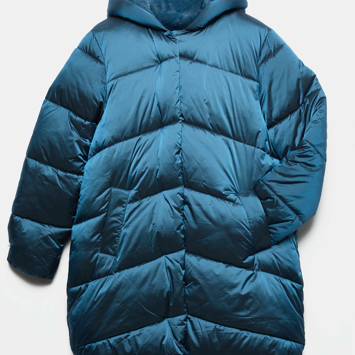 M&S Girls Metallic Long Line Padded Coat (6-16 Yrs) - 7-8 Years - Dark Turquoise