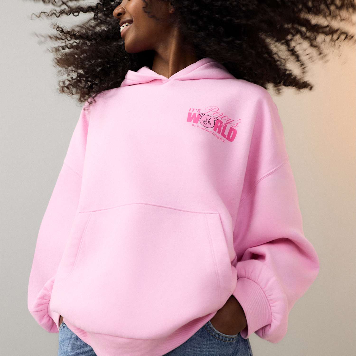 Girls Cotton Rich Percy Pig Slogan Hoodie (6-16 Yrs) - 6-7 Years - Pink Mix