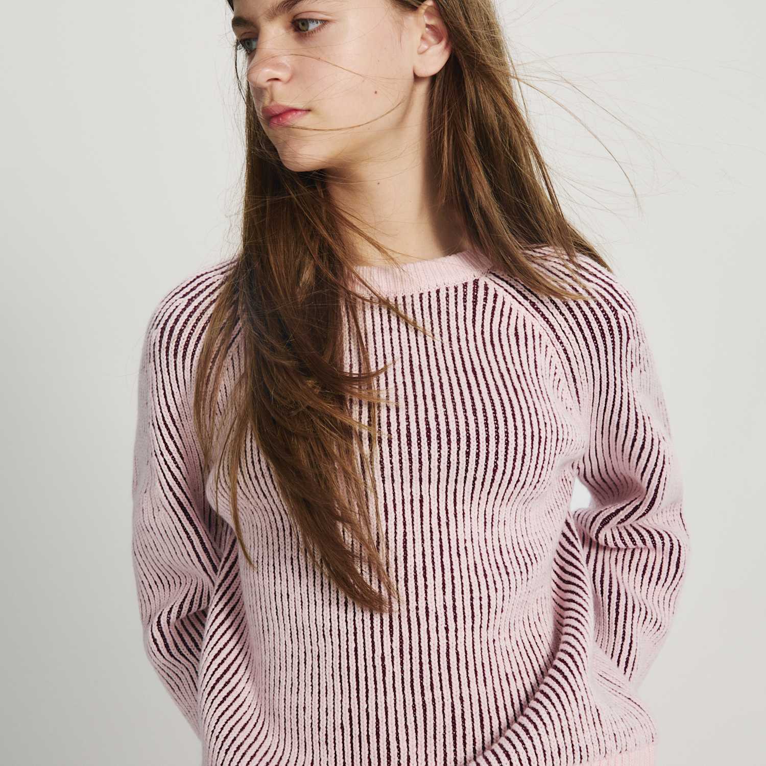 M&S Girls Cotton Rich Fisherman Ribbed Jumper (6-16 Yrs) - 8-9 Years - Pink Mix