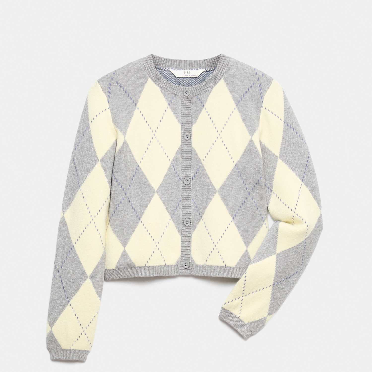 M&S Girls Argyle Cardigan (6-16 Yrs) - 14-15 Years - Yellow Mix