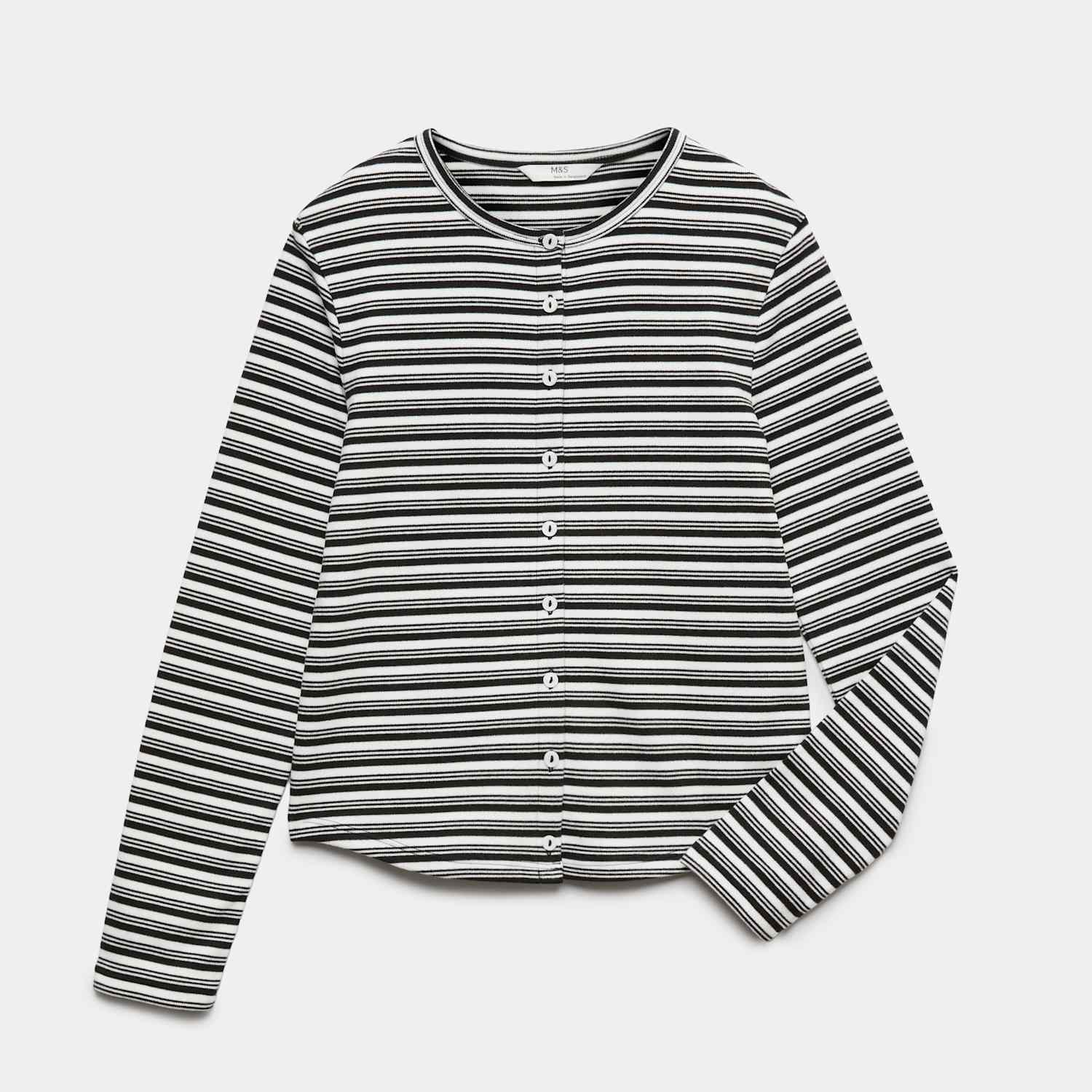 M&S Girls Button Through Top (6-16 Yrs) - 9-10 Years - Black Mix