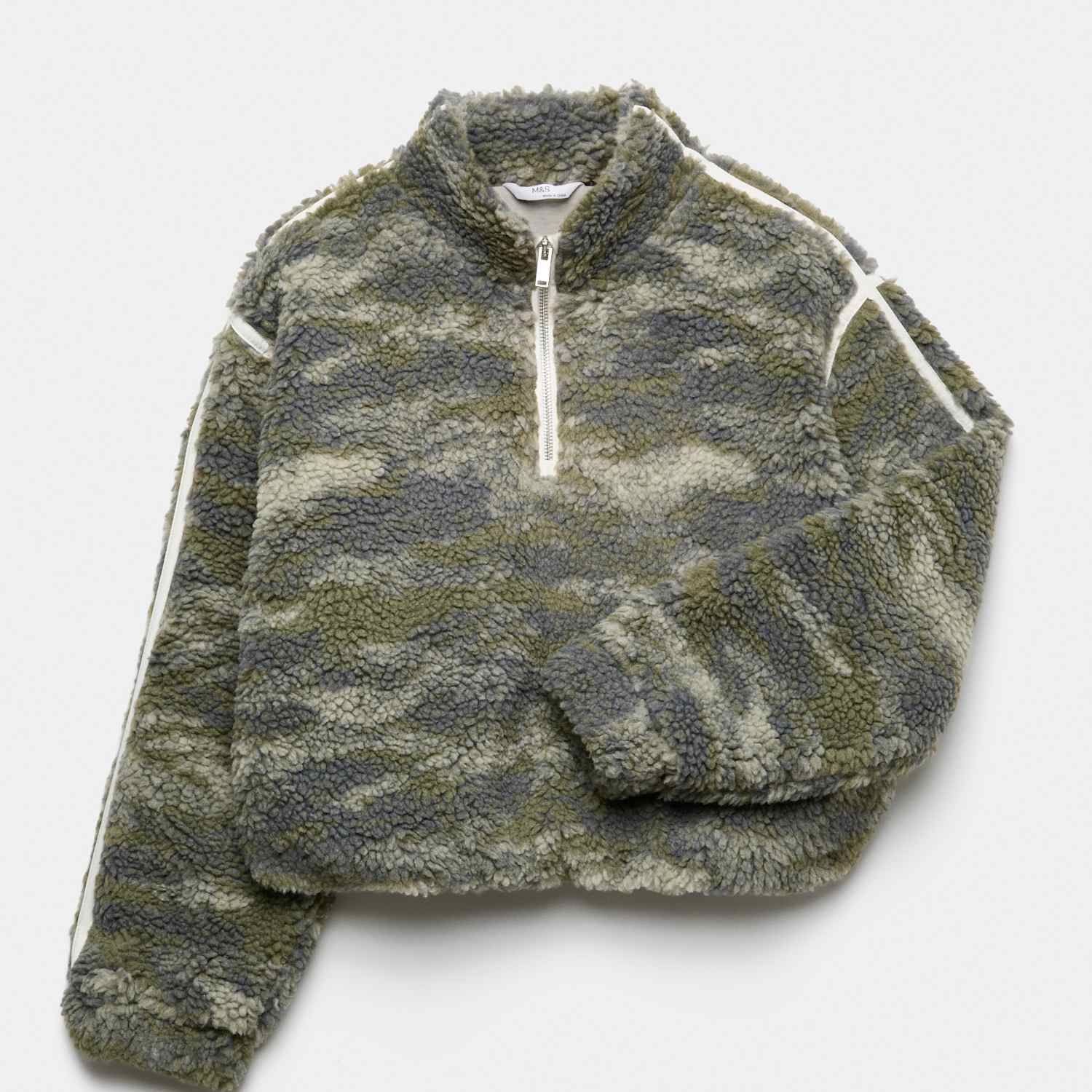 M&S Girls Quarter Zip Borg Fleece Sweatshirt (6-16 Yrs) - 6-7 Years - Khaki Mix