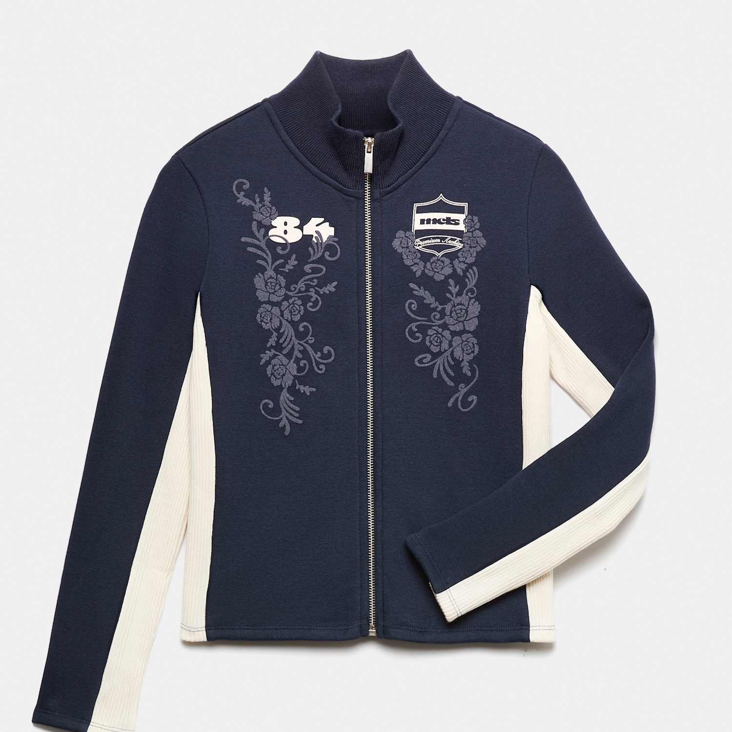 M&S Girls Funnel Neck Embroidered Zip Through Sweatshirt (6-16 Yrs) - 6-7 Years - Navy Mix