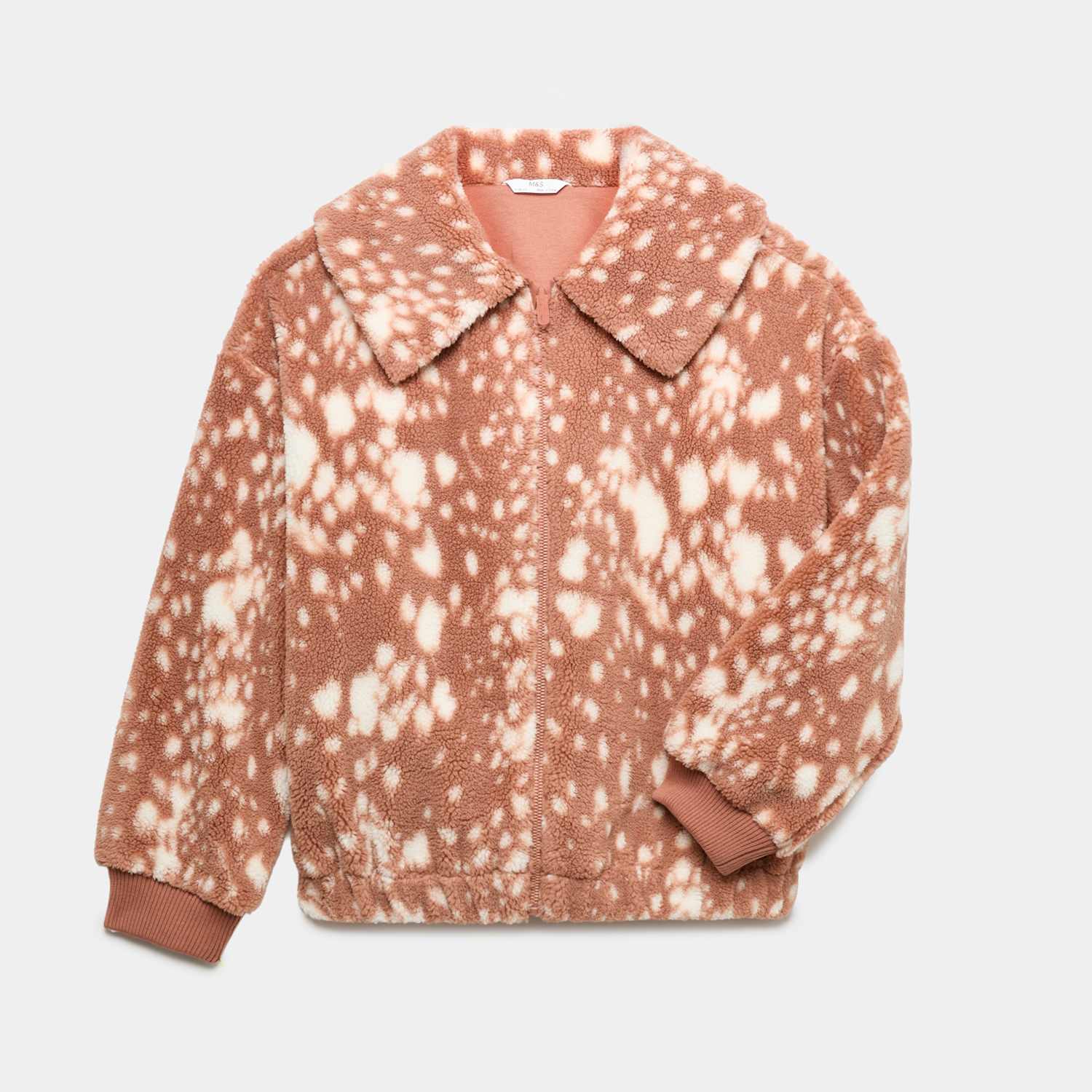 M&S Girls Bambi Print Borg Jacket (6-16 Yrs) - 7-8 Years - Brown Mix