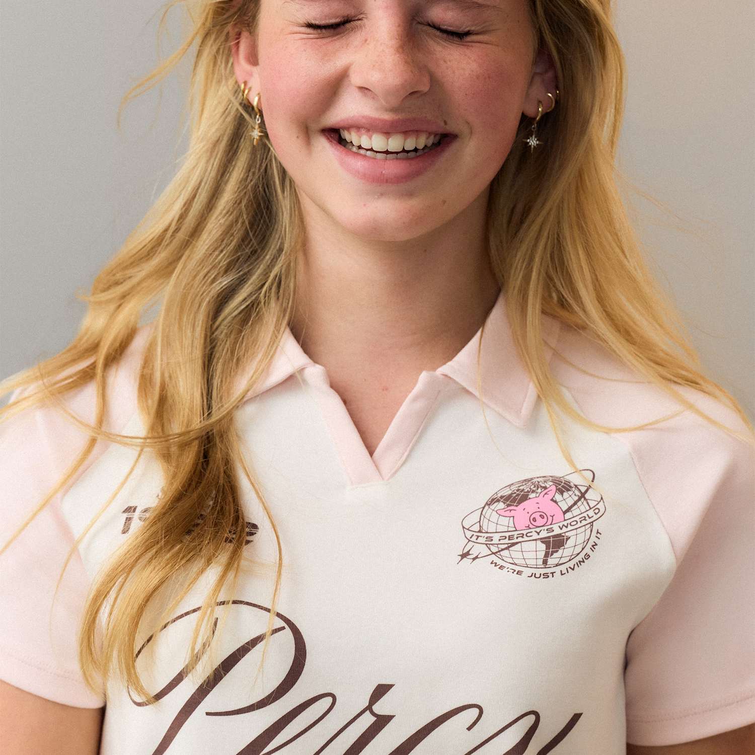 Girls Cotton Rich Percy Pig Cropped Rugby Top (6-16 Yrs) - 6-7 Years - Pink Mix