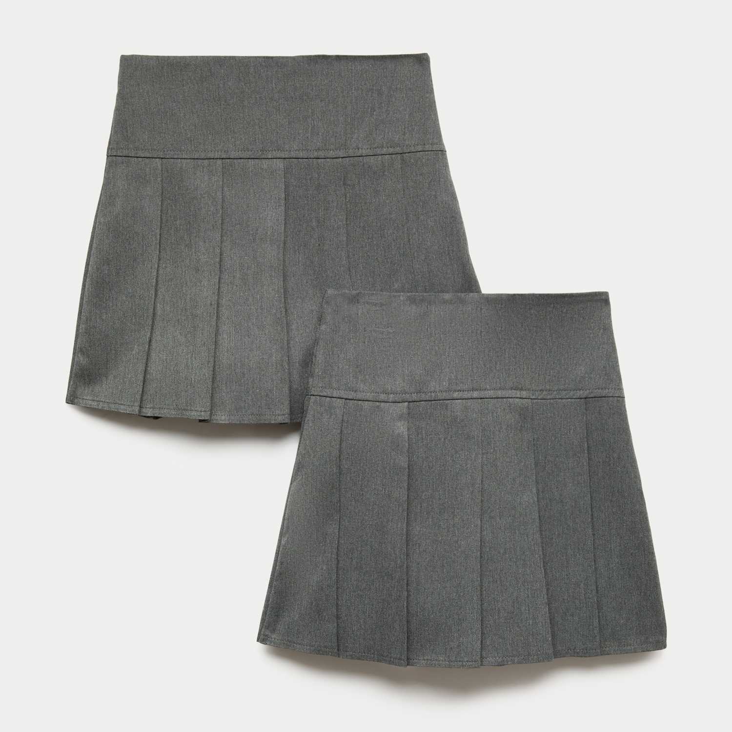 M&S Girls 2 Pack Pleated School Skirts (2-18 Yrs) - 9-10 Years - Grey