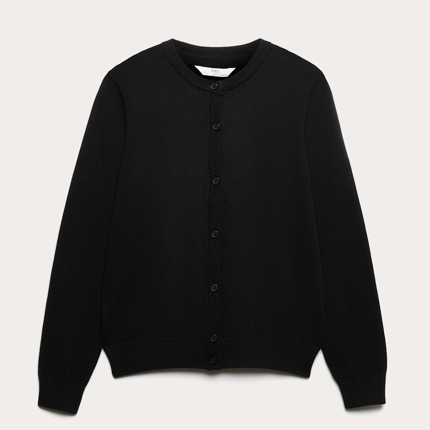 M&S Girls Pure Cotton School Cardigan (9-18 Yrs) - 13-14 Years - Black