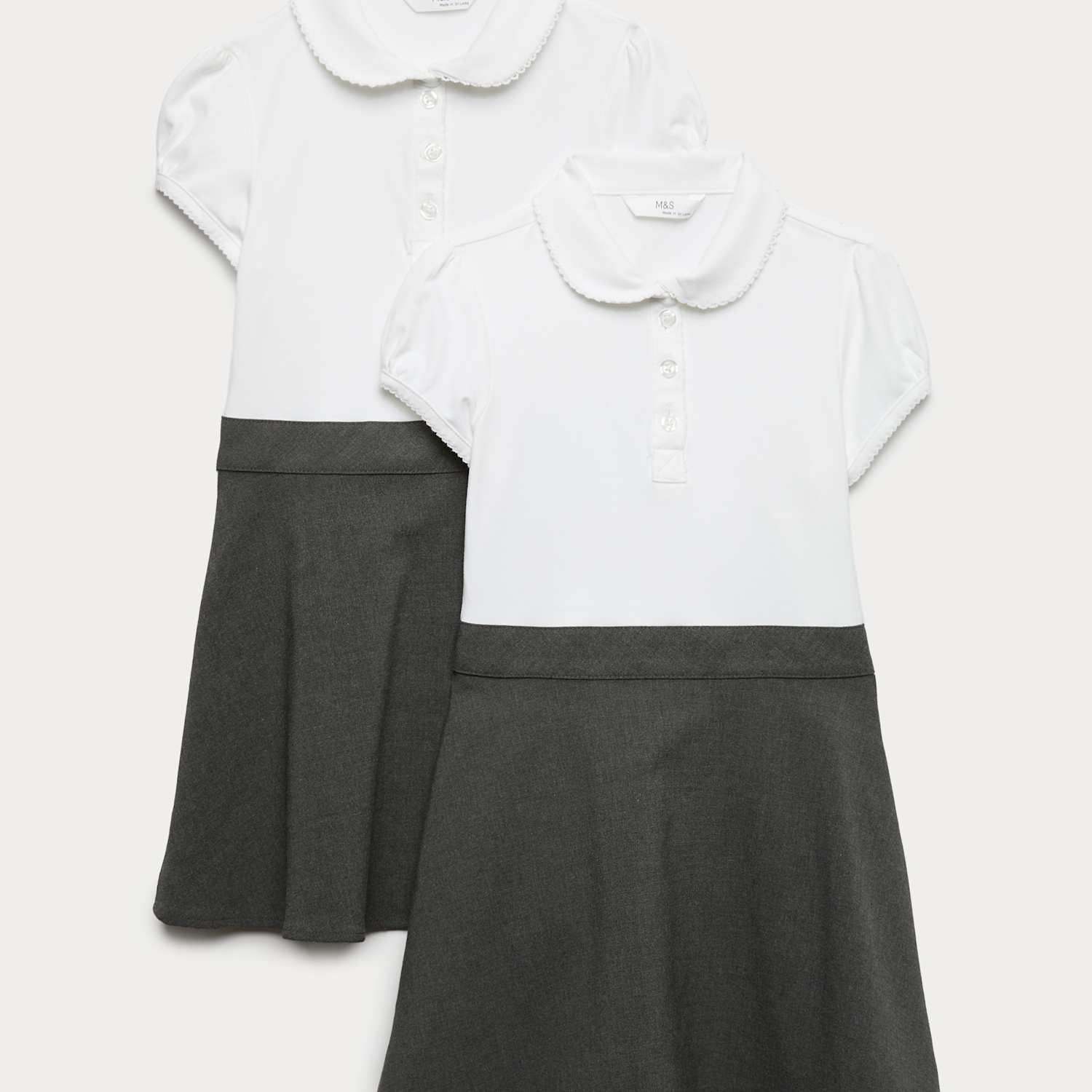 M&S Girls 2 Pack 2 in 1 School Pinafores (2-12 Yrs) - 2-3 Years - Grey