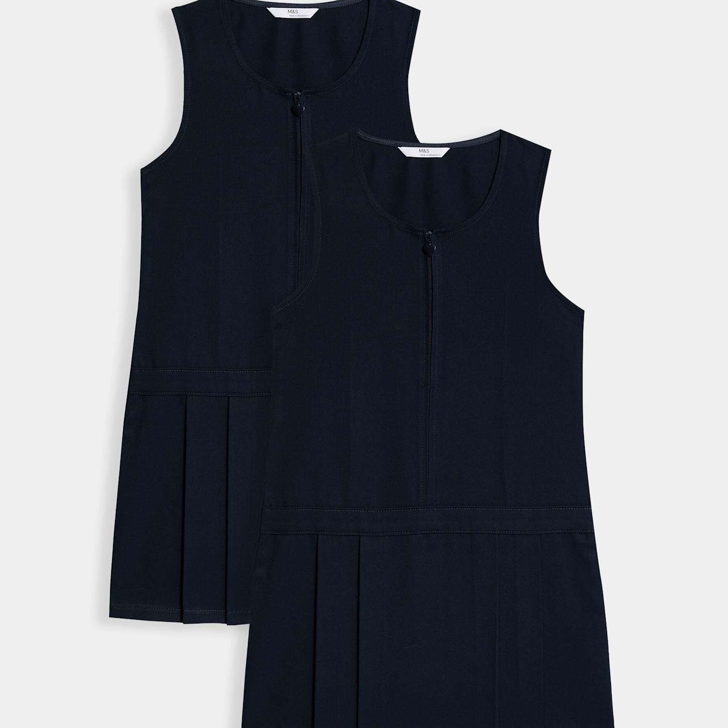 M&S Girls 2 Pack Pleated Pinafore School Dresses (2-12 Yrs) - 4-5 Years - Navy