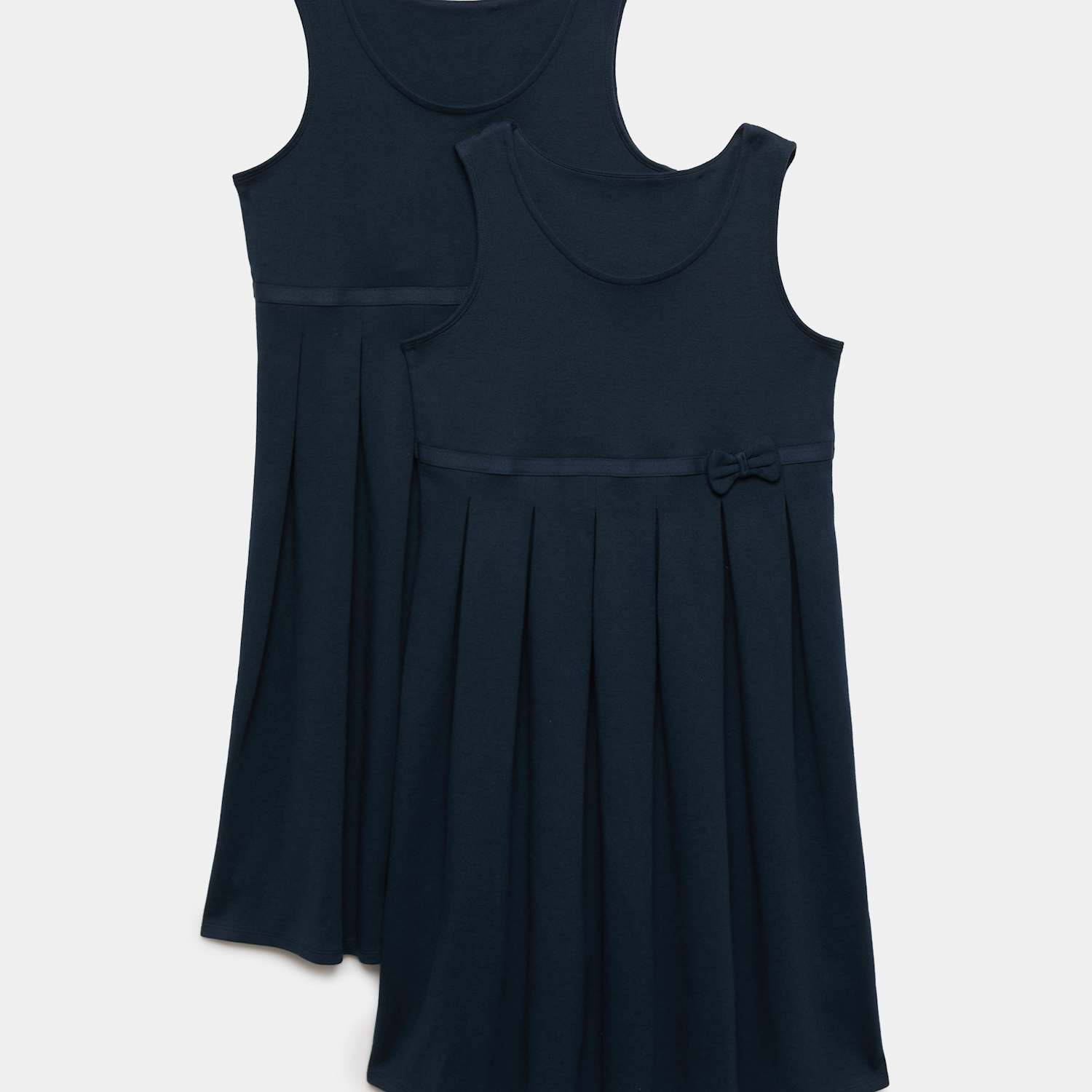 M&S Girls 2 Pack Jersey Bow School Pinafores (2-12 Yrs) - 2-3 Years - Navy Mix