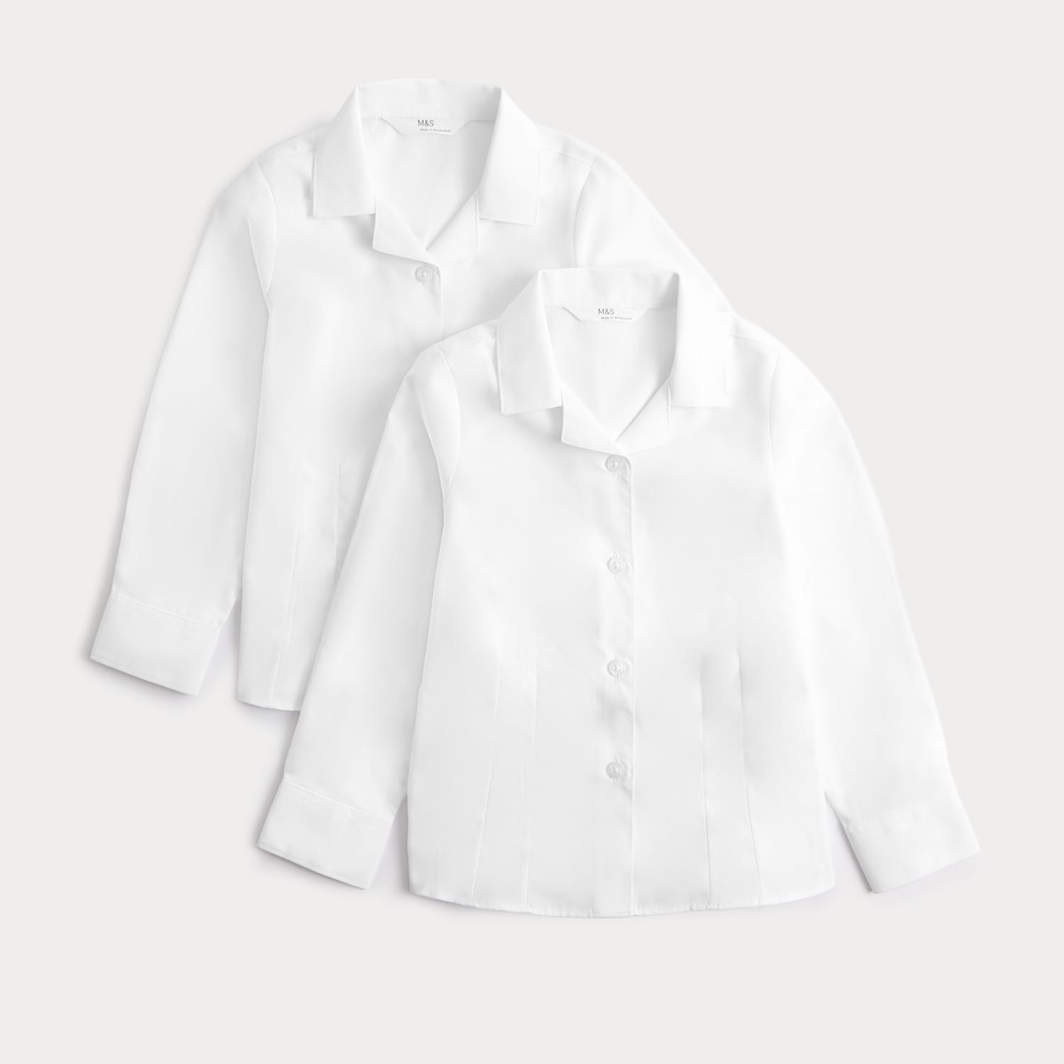 M&S Girls 2 Pack Cotton Blend School Blouses (2-18 Yrs) - 9-10 Years - White