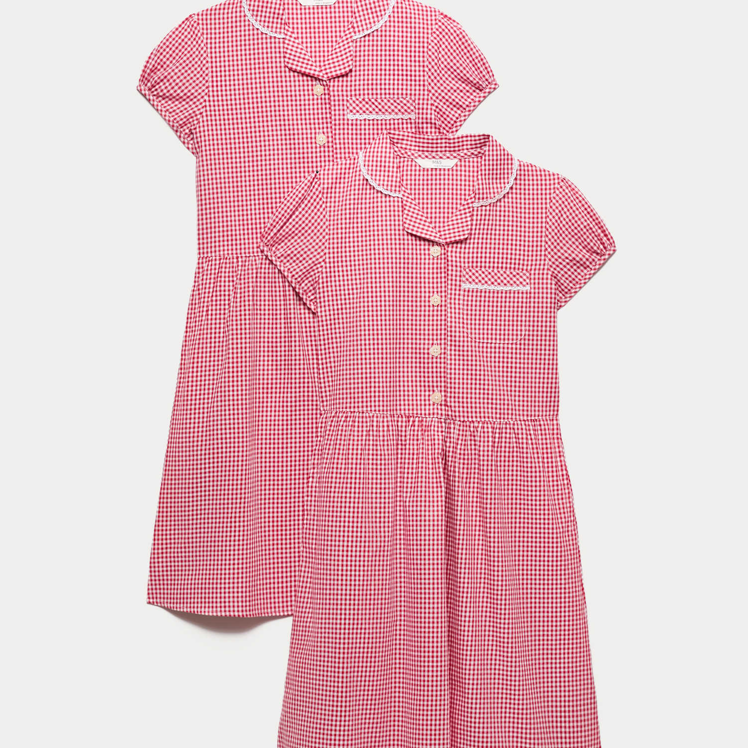 M&S Girls 2 Pack Cotton Rich Gingham Dresses (2-14 Yrs) - 13-14 Years - Red Mix