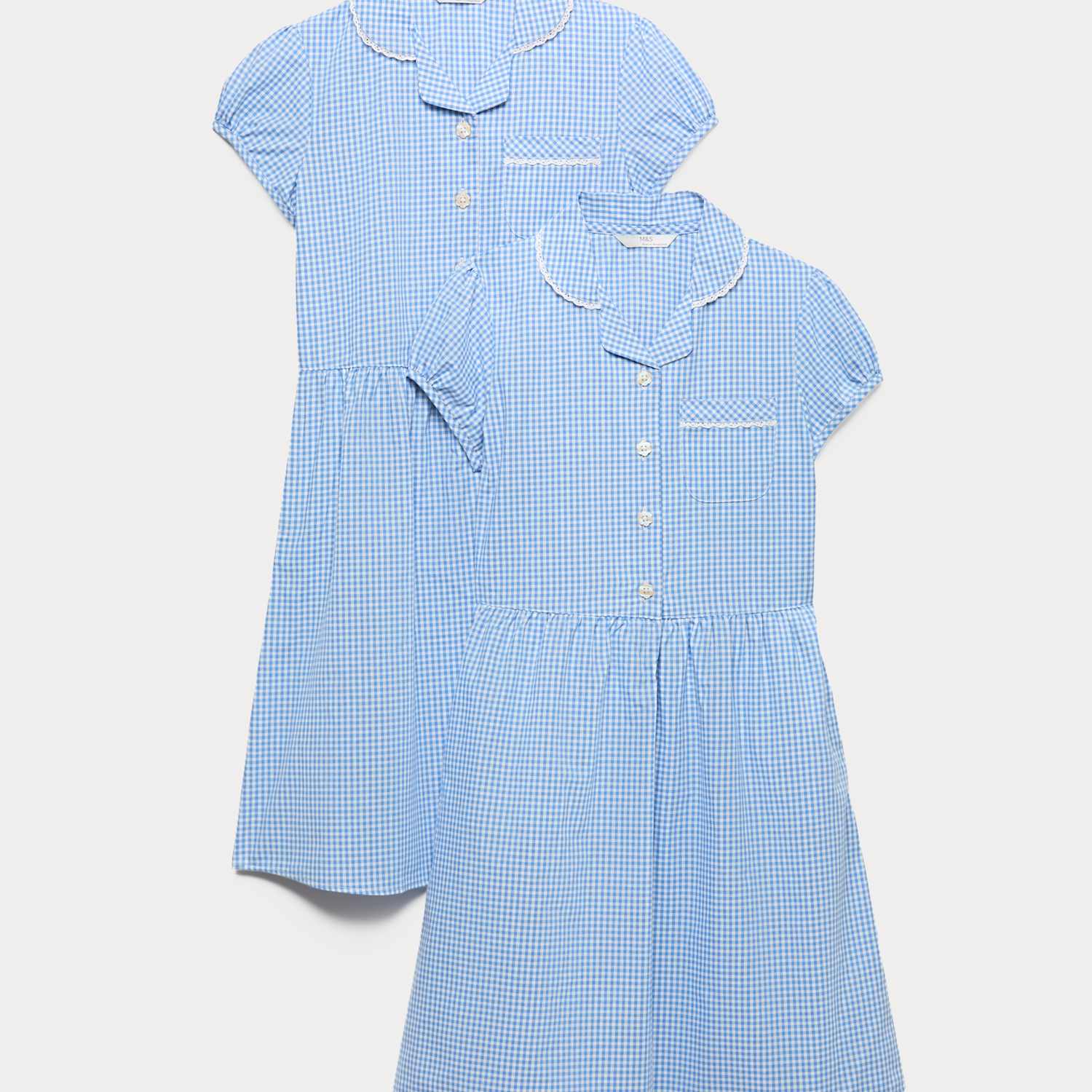 M&S Girls 2 Pack Cotton Rich Gingham Dresses (2-14 Yrs) - 4-5 Years - Light Blue