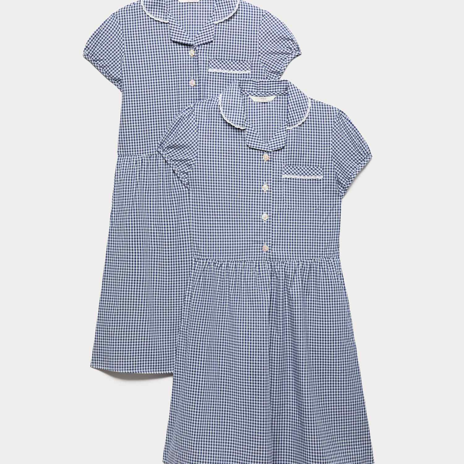 M&S Girls 2 Pack Cotton Rich Gingham Dresses (2-14 Yrs) - 3-4 Years - Navy