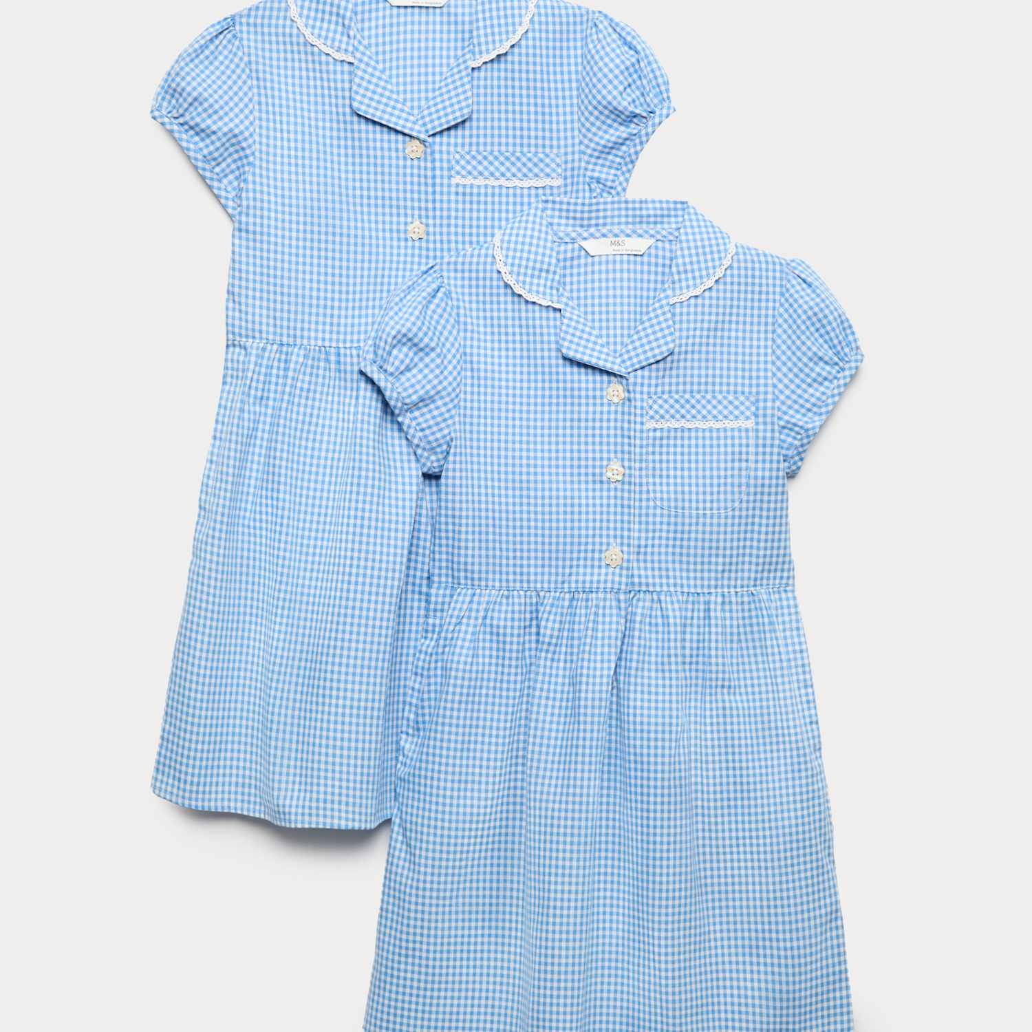M&S Girls 2 Pack Cotton Rich School Dresses (2-14 Yrs) - 9-10 Years - Light Blue