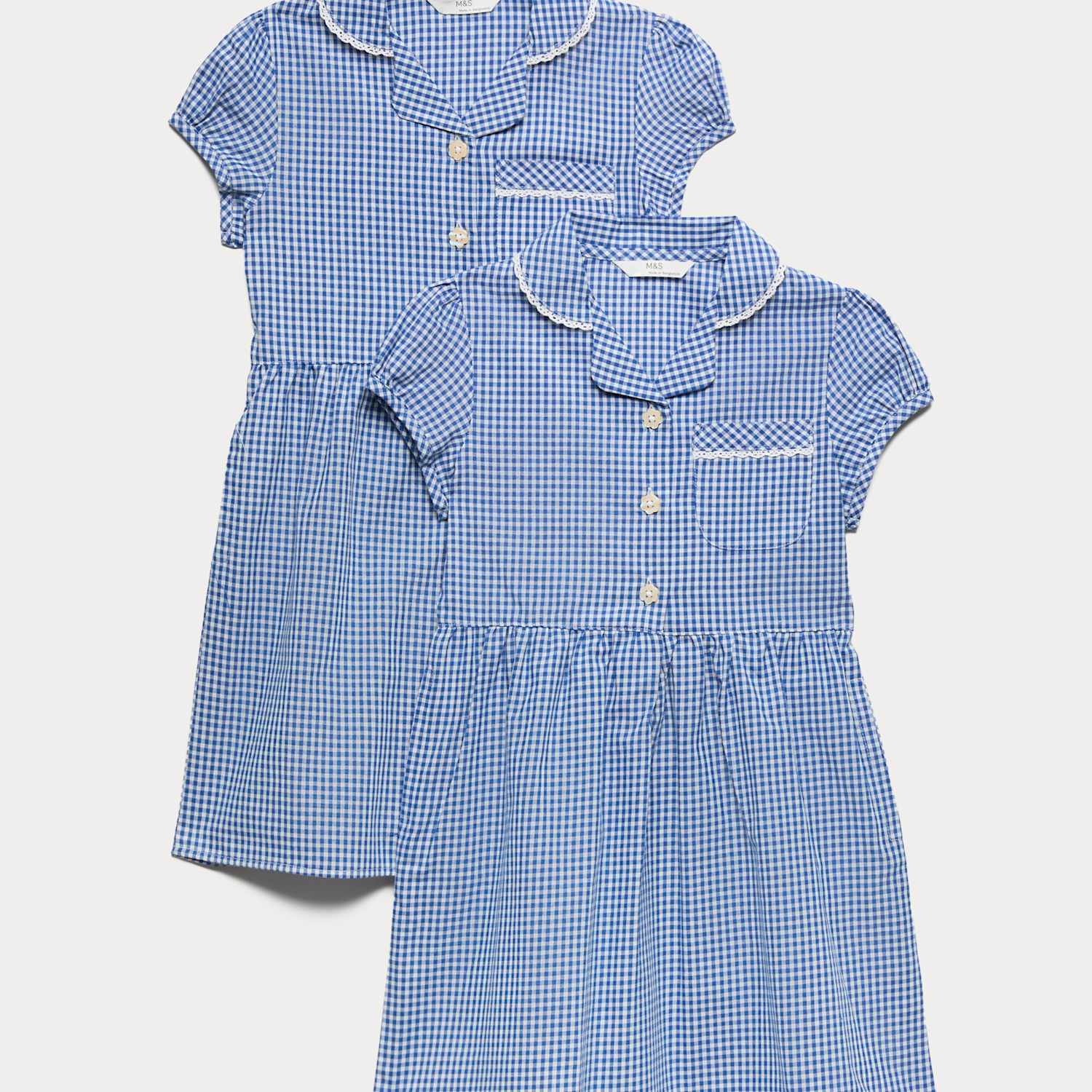 M&S Girls 2 Pack Cotton Rich School Dresses (2-14 Yrs) - 8-9 Years - Royal Blue