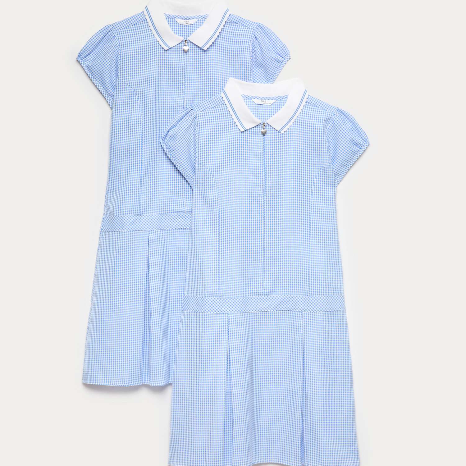 M&S Girls 2 Pack Zip Gingham School Dresses (2-14 Yrs) - 3-4 Years - Light Blue
