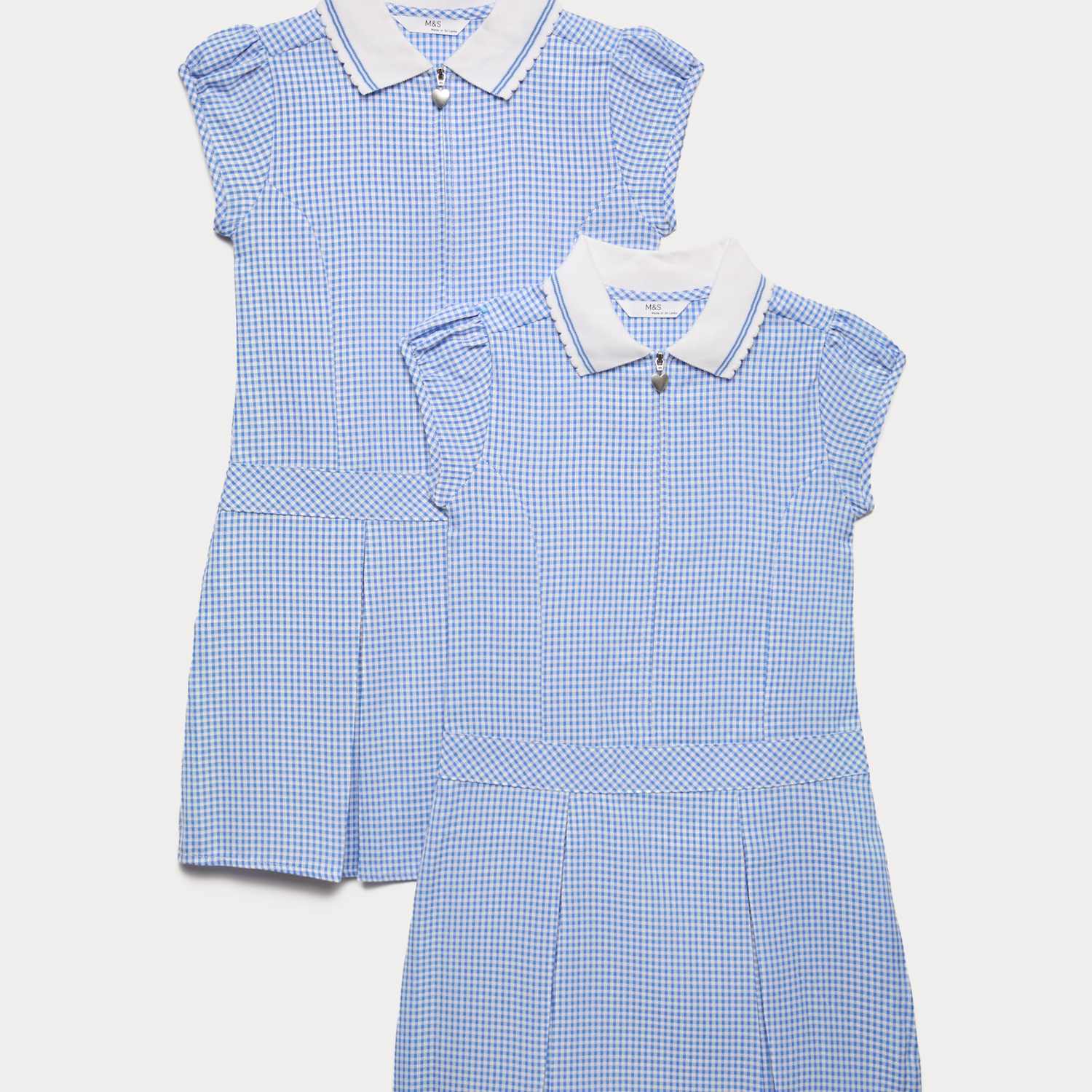 M&S Girls 2 Pack Zip Gingham School Dresses (2-14 Yrs) - 8-9 Years - Royal Blue