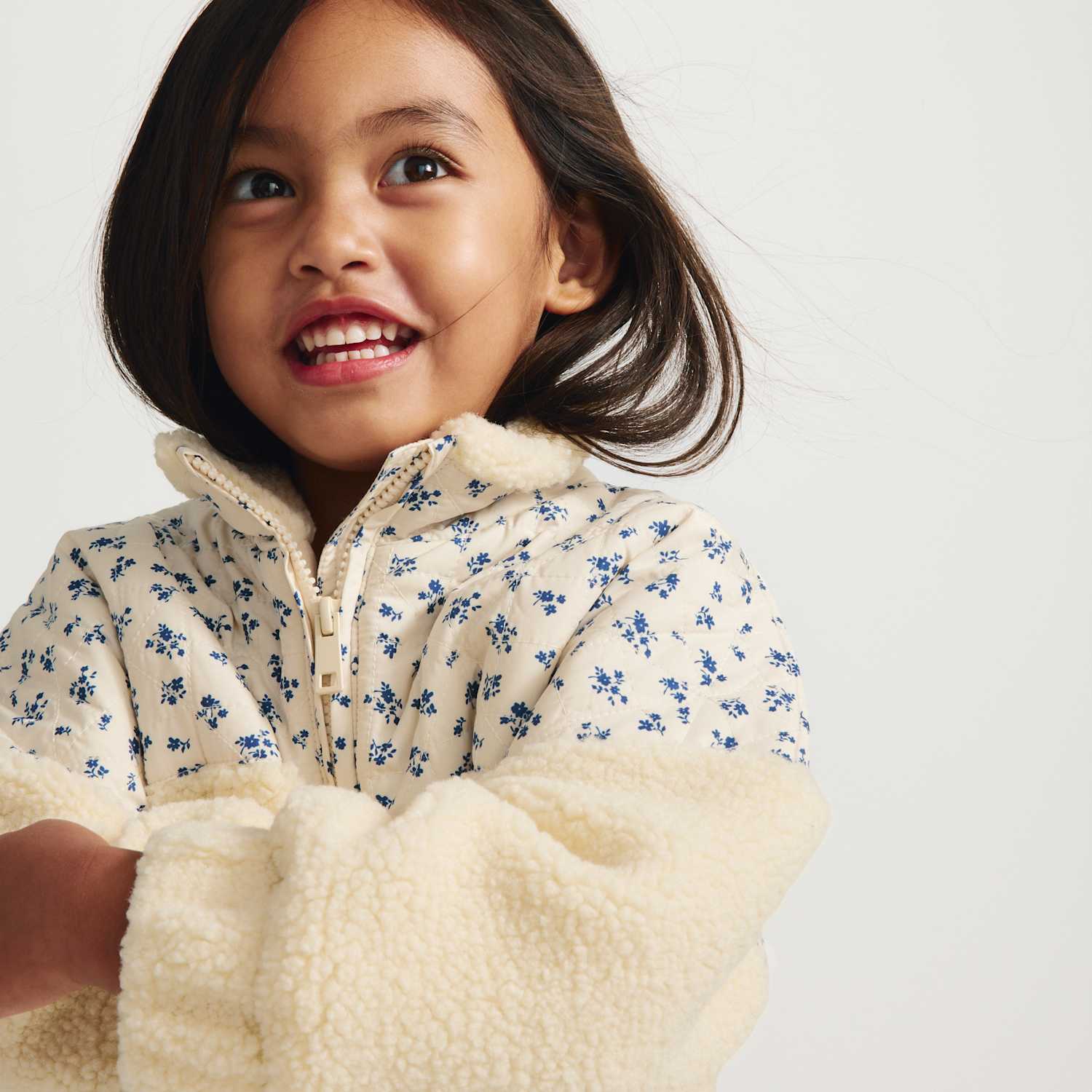 M&S Girls Floral Borg Jacket (2-8 Yrs) - 5-6 Years - Light Cream