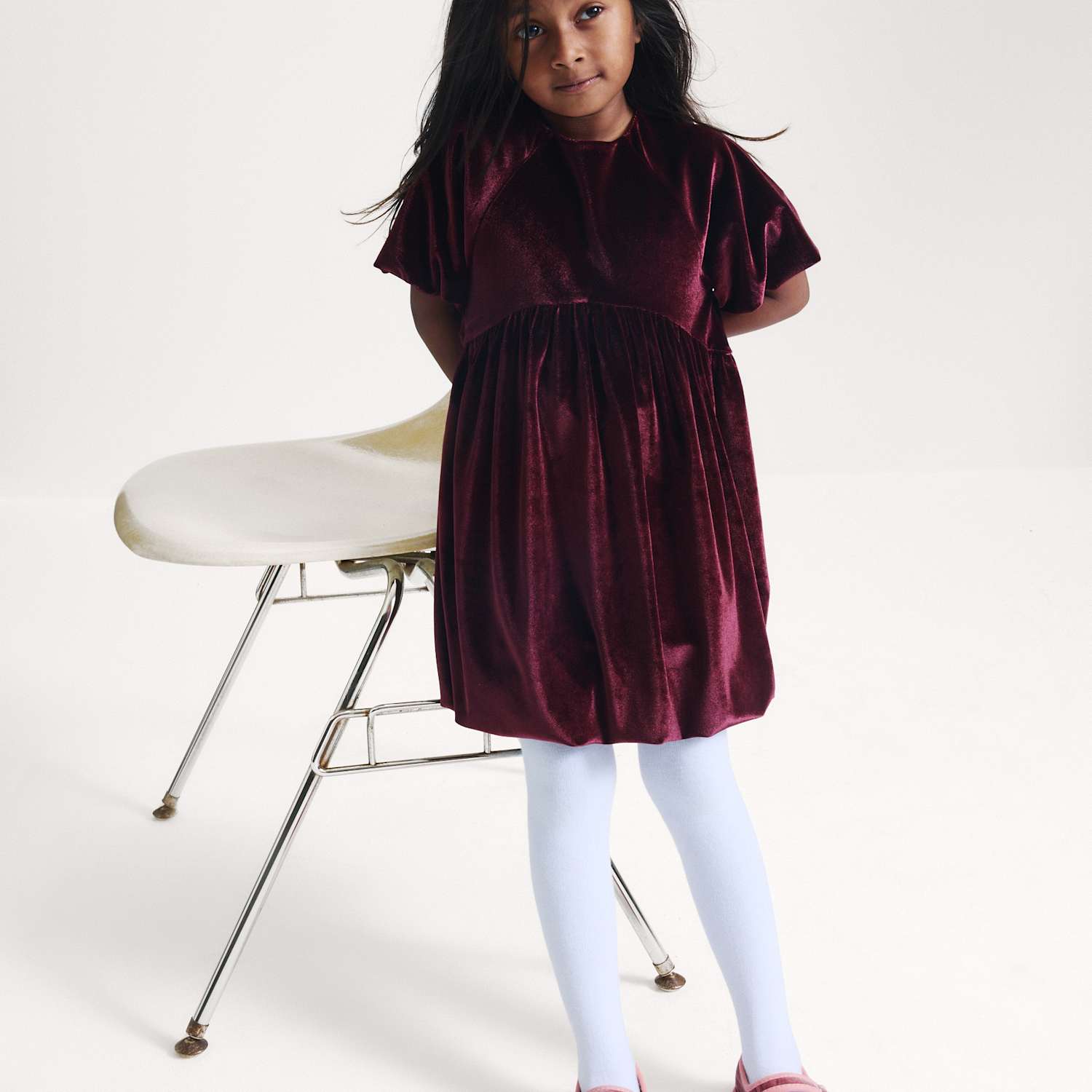 M&S Girls Velvet Dress (2-8 Yrs) - 2-3 Years - Burgundy