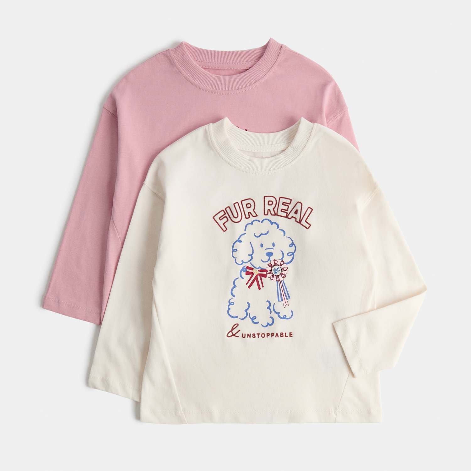 M&S Girls 2 Pack Pure Cotton Dog Graphic Tops (2-8 Yrs) - 6-7 Years - Multi