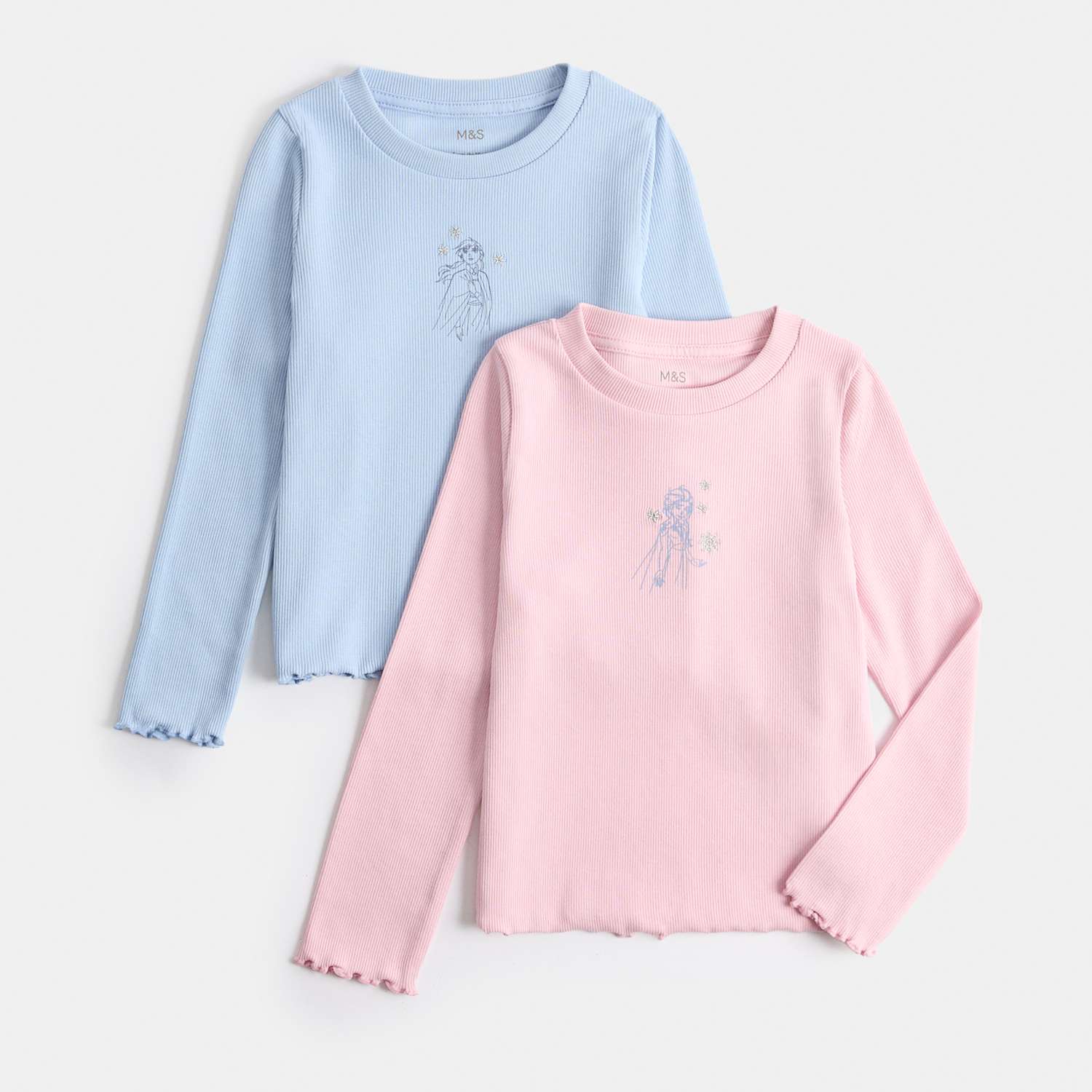 M&S Girls 2 Pack Cotton Rich Disney Frozen Tops (2-8 Yrs) - 2-3 Years - Blue