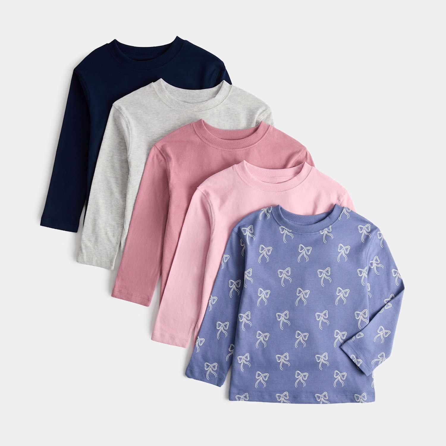 M&S Girls 5 Pack Pure Cotton Bow Tops (2-10 Yrs) - 4-5 Years - Blue Mix
