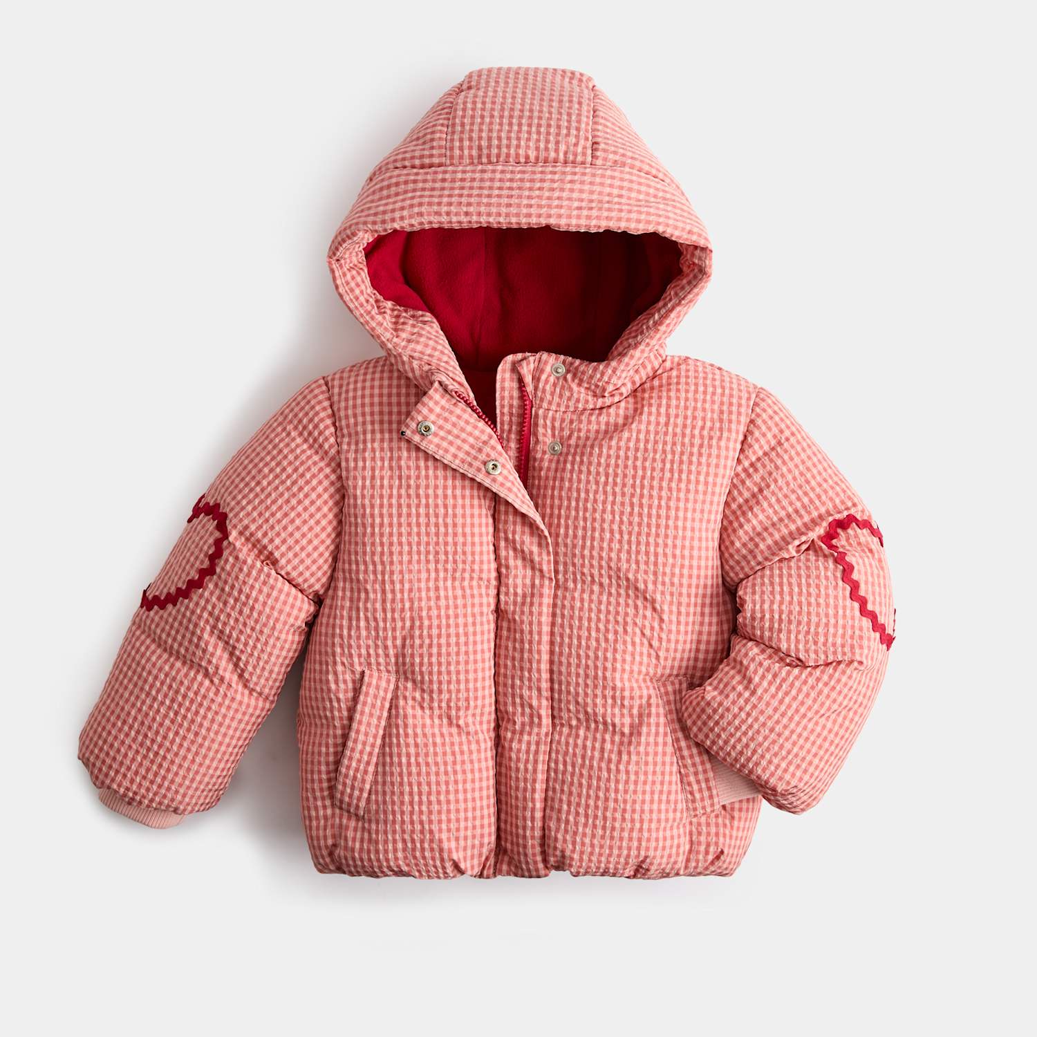 M&S Girls Gingham Hooded Puffer Coat (2-8 Yrs) - 2-3 Years - Red Mix