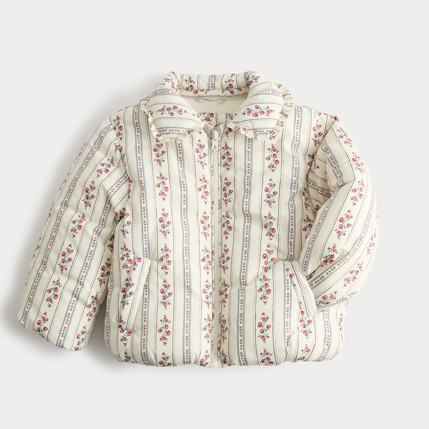 M&S Girls Floral Quilted Jacket (2-8 Yrs) - 2-3 Years - Cream Mix