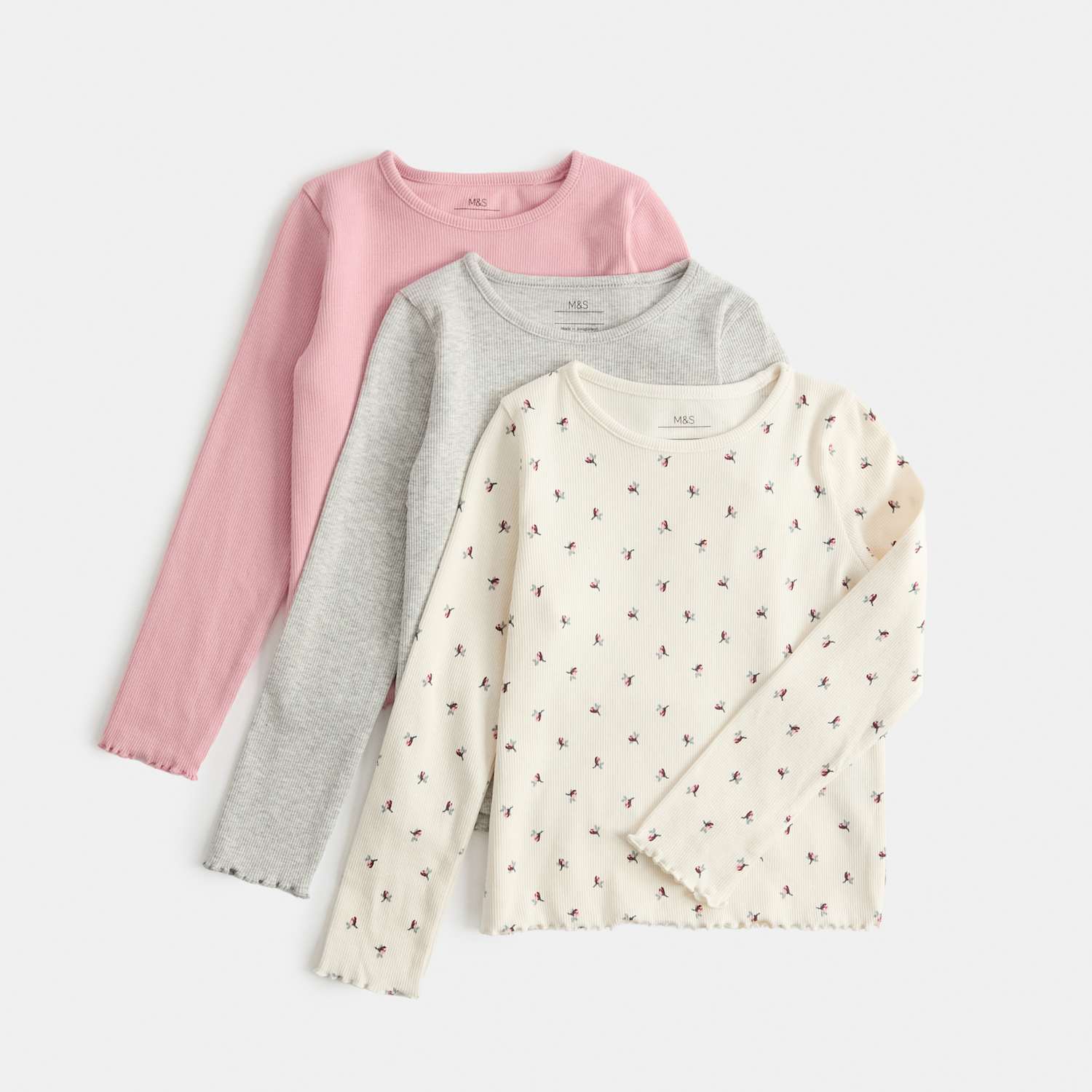 M&S Girls 3pk Cotton Rich Floral Tops (2-8 Yrs) - 5-6 Years - Multi
