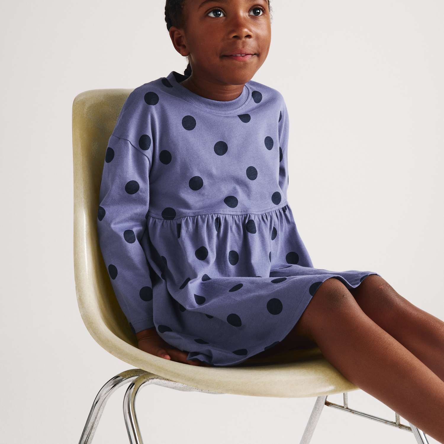 M&S Girls Pure Cotton Polka Dot Dress (2-8 Yrs) - 3-4 Years - Navy Mix