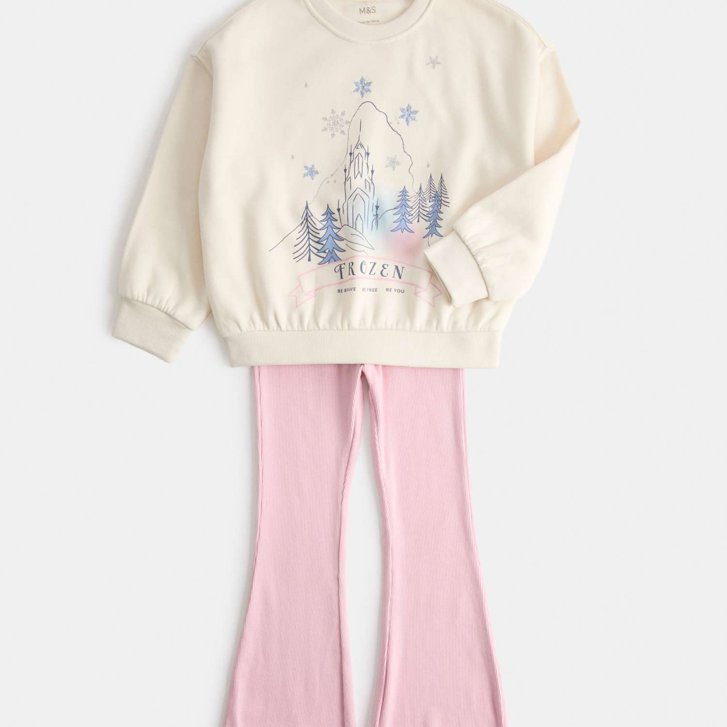 M&S Girls 2 Piece Cotton Rich Disney Frozen Sweat Outfit (2-8 Yrs) - 4-5 Years - Pink Mix