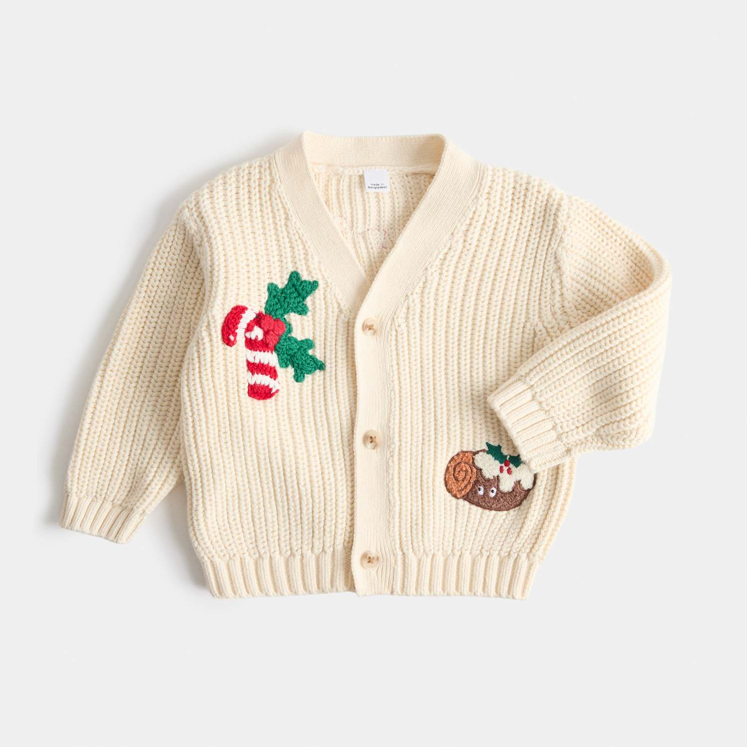 M&S Girls Pure Cotton Candy Cane Cardigan (0-3 Yrs) - 3-6 Months - Cream Mix