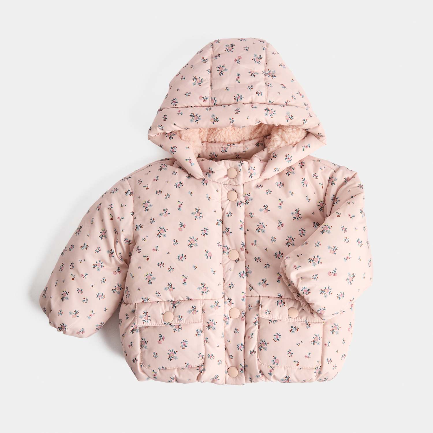 M&S Girls Midweight Ditsy Padded Hooded Jacket (0-5 Yrs) - 3-6 Months - Ivory Mix