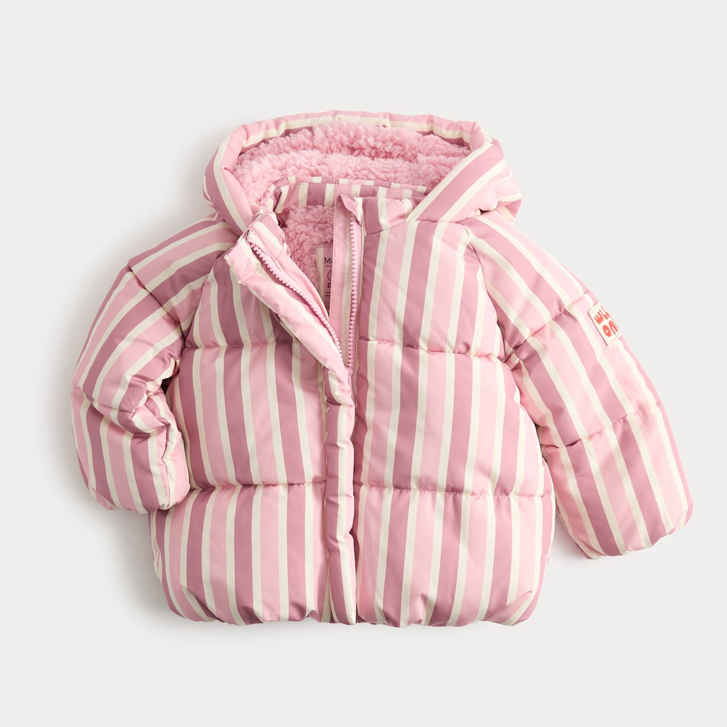 M&S Girls Striped Midweight Padded Coat (0-5 Yrs) - 9-12 Months - Pink Mix