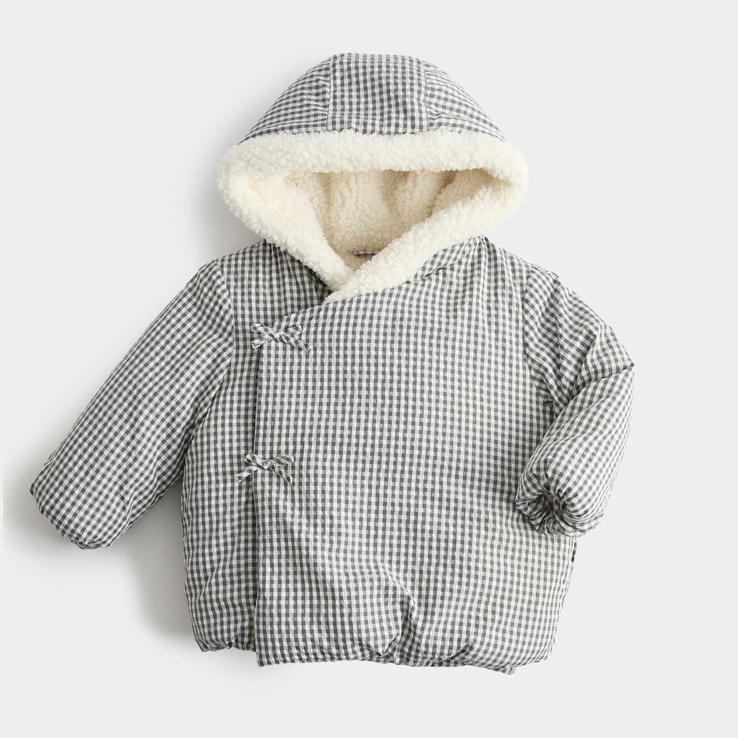 M&S Girls Gingham Midweight Bow Detailed Coat (0-5 Yrs) - 3-4 Years - Black Mix