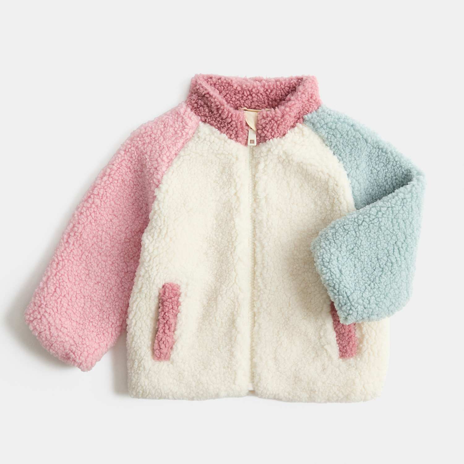 M&S Girls Borg Colour Block Jacket (0-5 Yrs) - 18-24 Months - Cream Mix