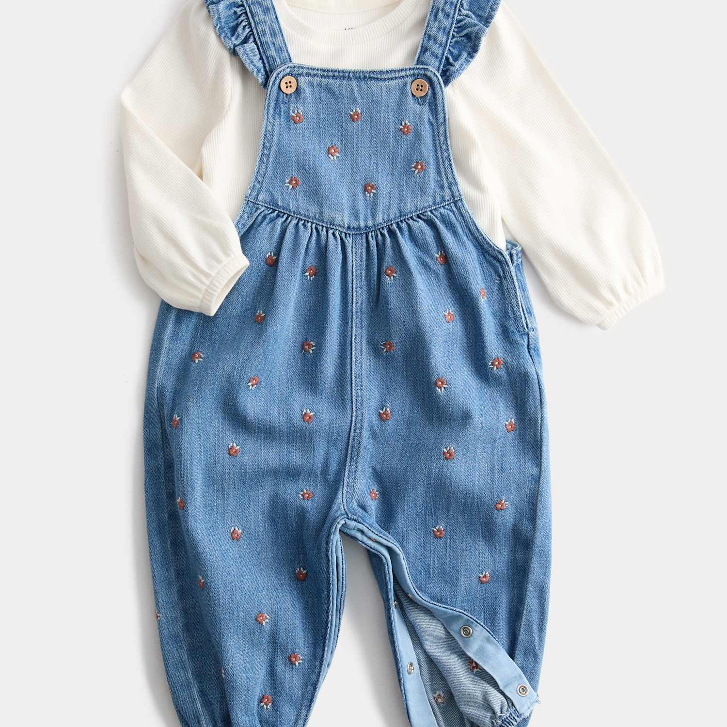 M&S Girls 2pc Cotton Rich Denim Dungaree Outfit (0-3 Yrs) - 6-9 Months