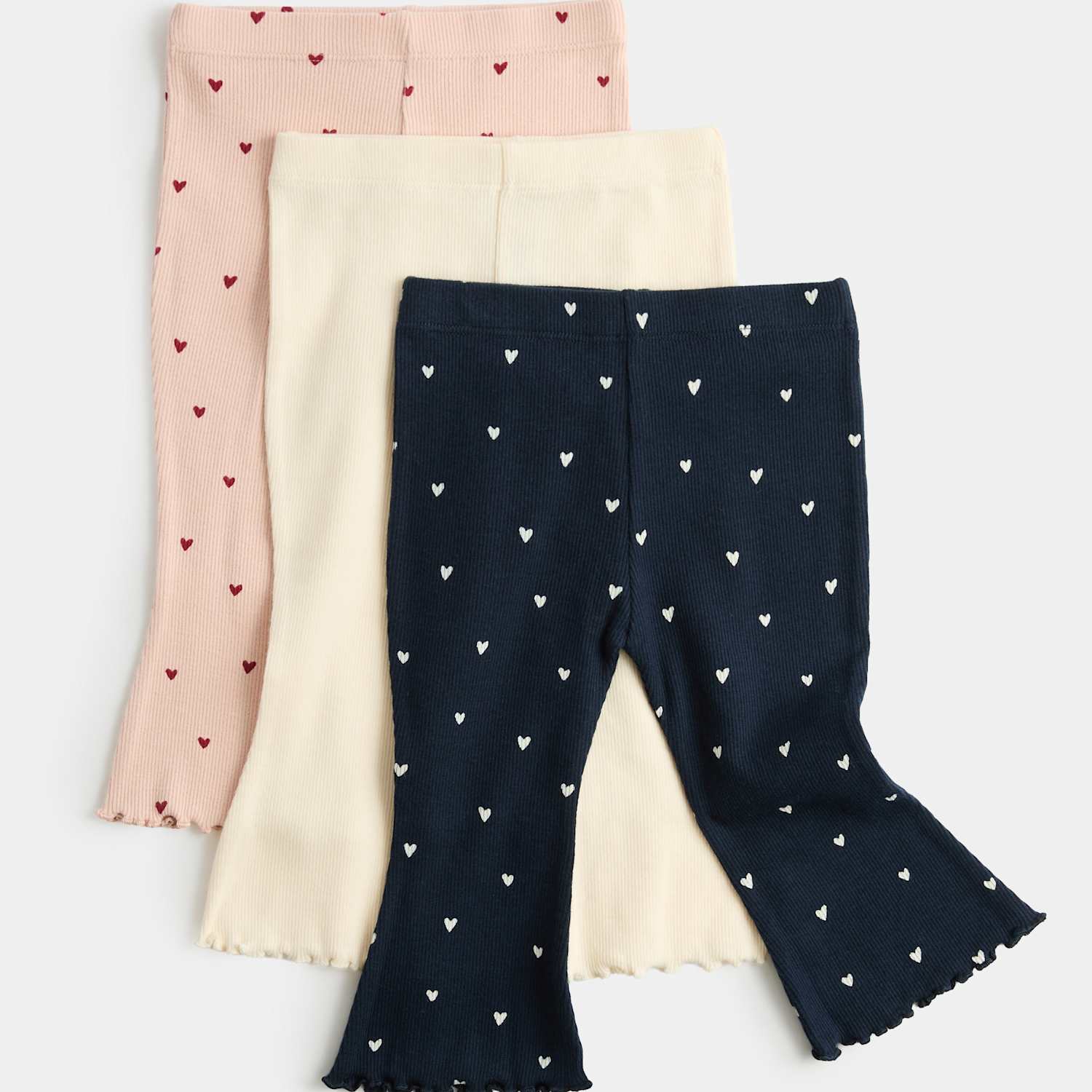 M&S Girls 3 Pack Cotton Rich Jersey Heart Leggings (0-5 Yrs) - 6-9 Months - Multi
