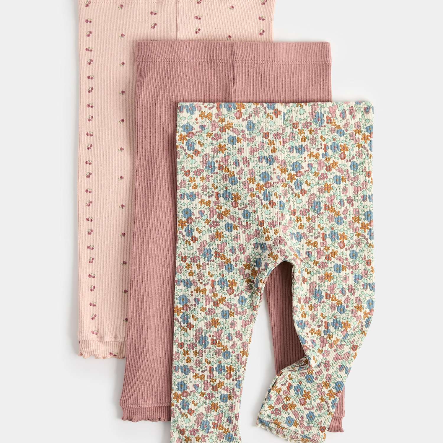 M&S Girls 3 Pack Cotton Rich Jersey Floral Leggings (0-5 Yrs) - 2-3 Years - Pink Mix