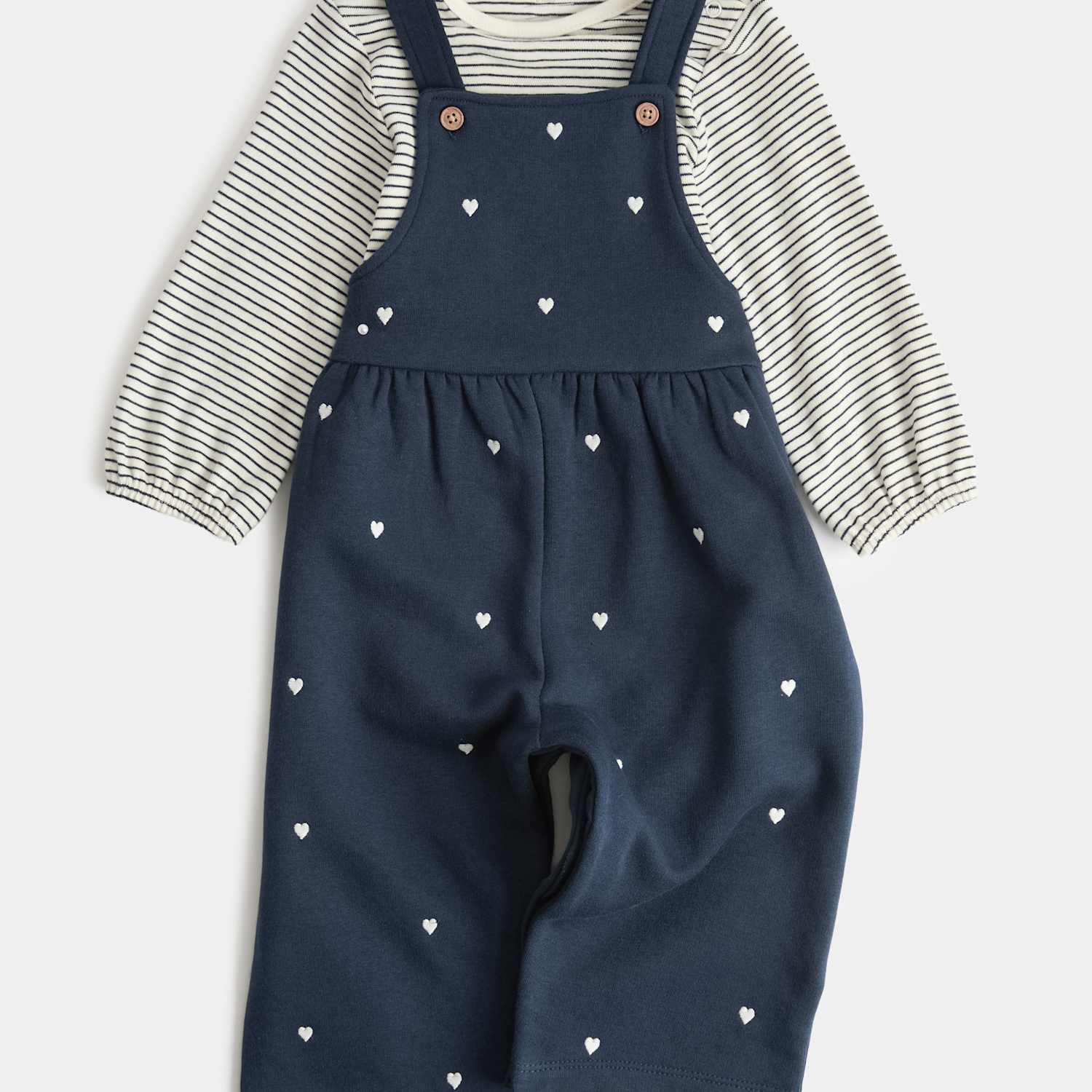 M&S Girls 2 Piece Pure Cotton Heart Dungaree Outfit (0-3 Years) - 2-3 Years - Navy