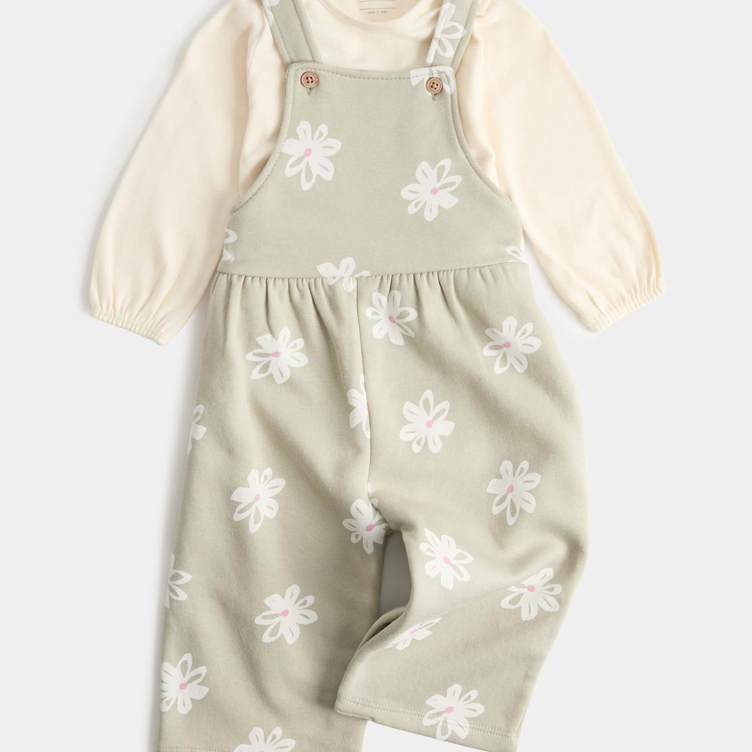 M&S Girls 2 Piece Jersey Flower Dungarees with Top (0-3 Yrs) - 2-3 Years - Green Mix