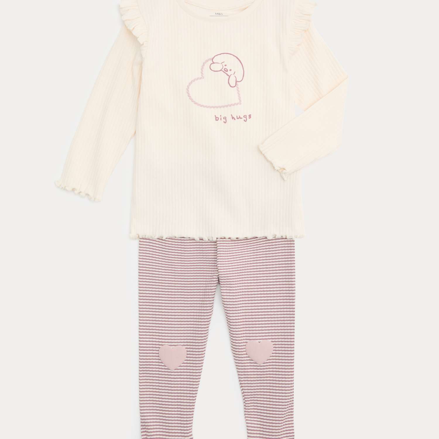 M&S Girls 2 Piece Heart Dog Outfit (0-3 Yrs) - 2-3 Years - Cream Mix