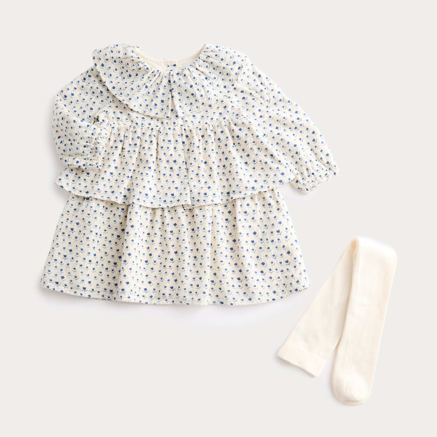 M&S Girls 2 Piece Cotton Rich Ditsy Dress with Tights (0-6 Yrs) - 2-3 Years - Cream Mix