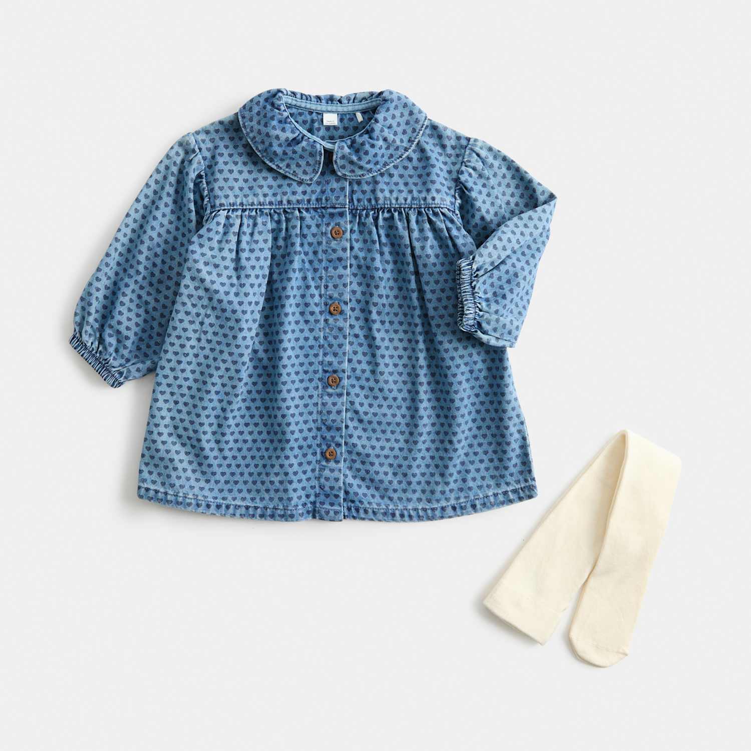 M&S Girls 2 Piece Heart Print Dress with Tights (0-5 Yrs) - 4-5 Years - Blue Mix