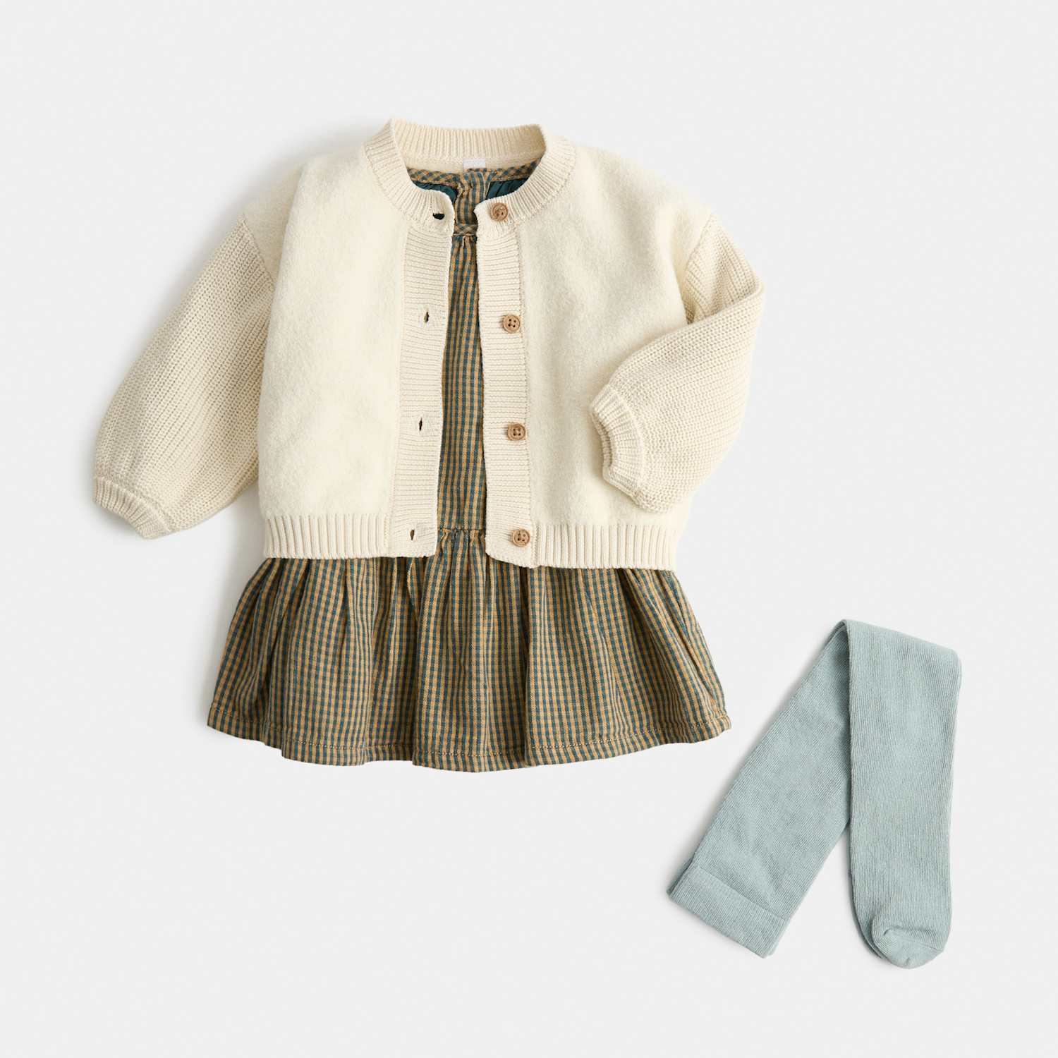 M&S Girls 3 Piece Cotton Rich Checked Outfit (0-5 Yrs) - 9-12 Months - Green Mix