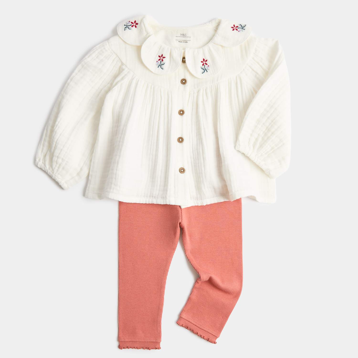 M&S Girls 2 Piece Floral Blouse & Leggings Outfit (0-5 Yrs) - 2-3 Years - Cream Mix