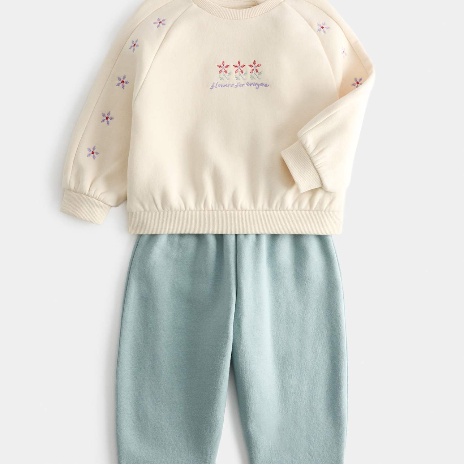 M&S Girls 2 Pack Cotton Rich Embroidered Sweat Outfit (0-5 Yrs) - 2-3 Years - Cream Mix