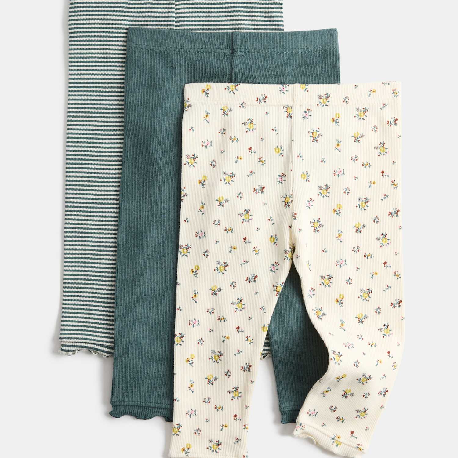 M&S Girls 3 Pack Cotton Rich Ditsy Leggings (1-5 Yrs) - 4-5 Years - Blue Mix